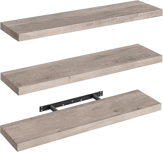 Floating Shelves for Wall, 1.5" Thick Wall Shelf Set of 3 with Invisible Brackets, L31.5 x W7.9 Hanging Book Shelves Farmhouse Home Decor for Bathroom, Living Room, Bedroom, Greige 8301BJP3BG