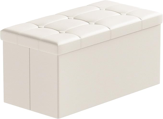 BRIAN & DANY 30 Inches Storage Ottoman Bench, Faux Leather Ottoman with Storage, Folding Bench Shoe, Foot Rest Stool, for Living Room, Beige