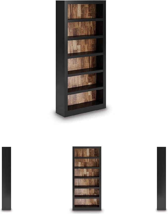 Signature Design by Ashley Wildenauer Farmhouse 75" Bookcase with 2 Fixed Shelves and 4 Adjustable Shelves, Black & Light Brown