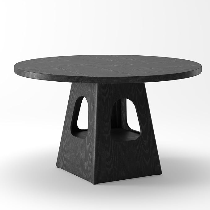 Round Dining Table for 4, Farmhouse 47 Inch Wood Dinner Tables with Storage Base for Kitchen Dining Living Room 4-6 People Gathering, Black