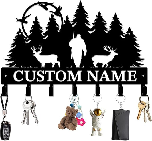 Personalized Custom Name Hunting Deer Wall Key Hooks,Metal Hunting Art Clothes Hooks,Metal Hunting Wall Home Storage Decorative,Hunter For Front Door, Hallway, Kitchen, Bedroom,Keys,Hats (Style G)