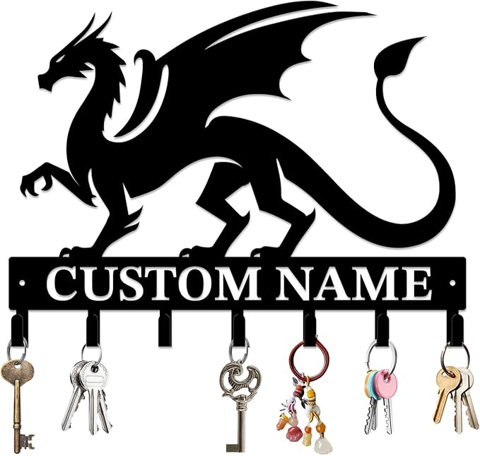Personalized Evil Dragons Keys Hooks,Custom Name Metal Dragons Art Keys Hooks,Metal Dragons Lover Wall Home Storage Decorative Keys Hooks,Key Holder Hooks for Wall (Style E)