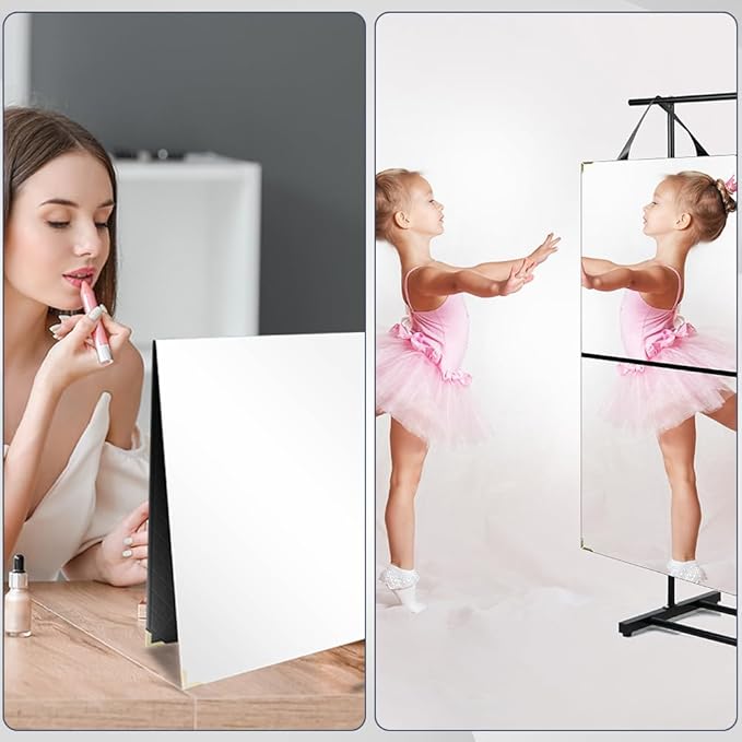 Foldable Portable Full Length Mirror, Hanging Folding Mirror with Handle, Frameless Shatterproof Hanging for Camping, Travel, Dance, RV, Home Fitness, Gift (Black, 33x13 Inch)