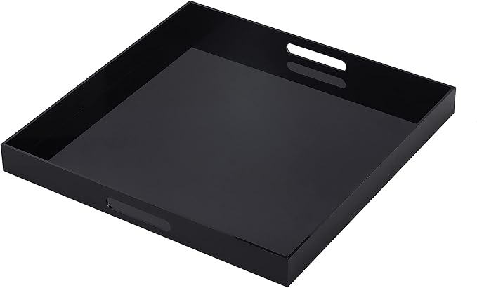 Black Oversize Acrylic Serving Tray with Handles 20x20 Inch -Spill Proof- Decorative Trays Countertop Organizer for Ottoman,Nightstand, Sidetable, Butler (20x20 Inch, Black)