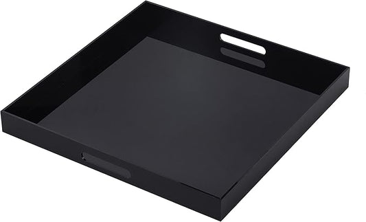 Black Oversize Acrylic Serving Tray with Handles 20x20 Inch -Spill Proof- Decorative Trays Countertop Organizer for Ottoman,Nightstand, Sidetable, Butler (20x20 Inch, Black)