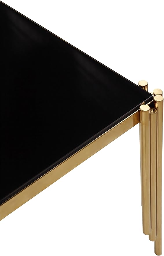 65" Rectangle Glass Dining Table, Glass Kitchen Table w/Tempered Glass Tabletop and Stainless Steel Gold Legs, Modern Glass Dining Room Table for Home, Kitchen, Dining Room