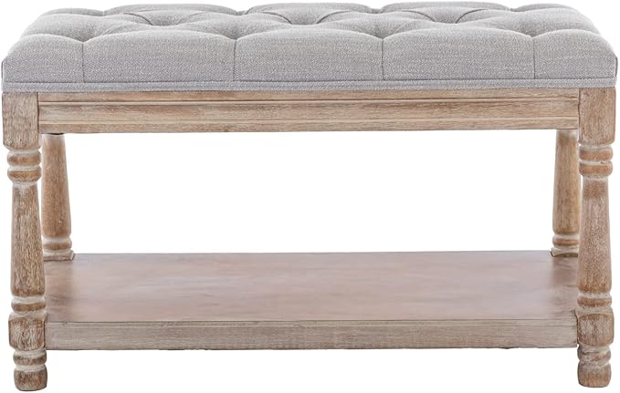 Kmax Storage Entryway Bench Tufted Shoe Rack Bench Wood Window Bench for Hallway Entrance Bedroom Corner-1 Seat, Gray