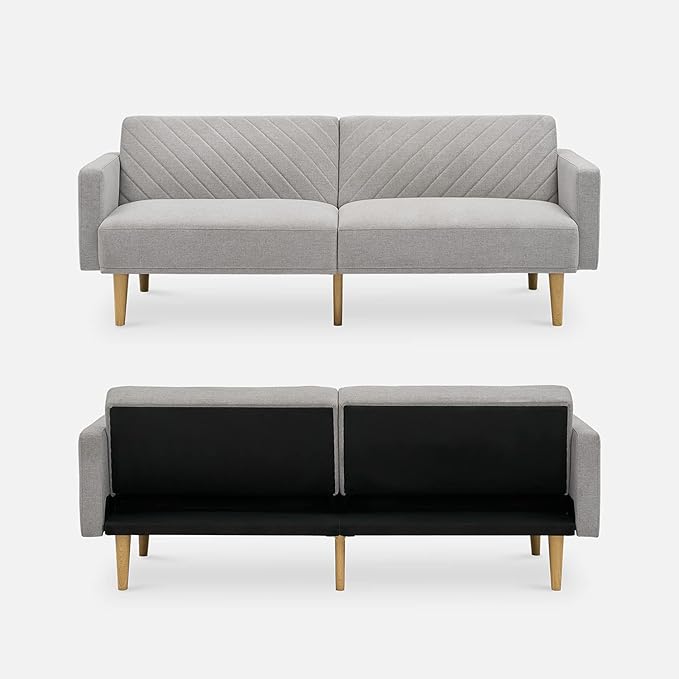 mopio 76.4" Futon Sofa Bed, Couch, Loveseat, Sleeper Sofa, Mid Century Modern Futon Couch, Sofa Cama, Couches for Living Room (Light Gray Fabric)