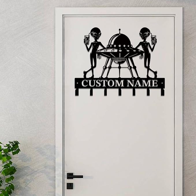 Personalized Custom Alien ET Metal Wall Keys Hooks,Clothes Hooks Alien ET Art coat racks,door holder,Black Alien ET decorations for home,Entrance doors,Hallway, Bedroom,Keys,Hats (Style K)
