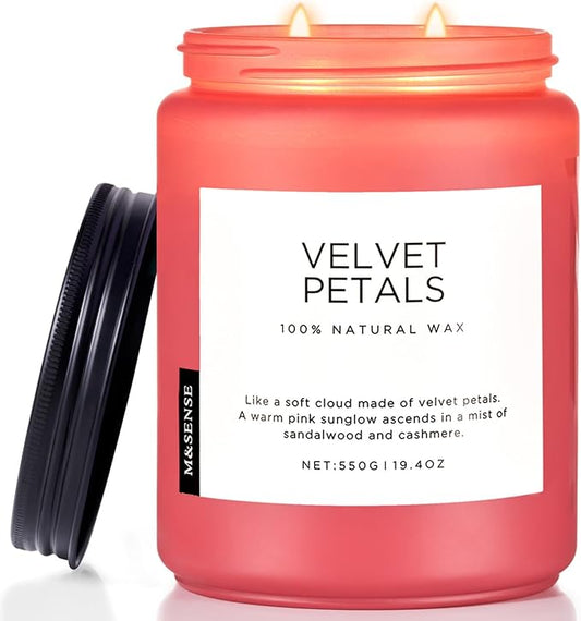 M&SENSE Sandalwood Floral Large Soy Candles for Home Scented, Organic Natural Soy Wax 19.4oz 110 Hour Long Lasting, Luxury Floral Scented Candle Gifts for Women