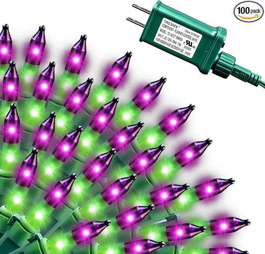 Christmas 100-Count Mini Purple & Green String LightsUL-Certified, Equipped with 8 Lighting Modes, Perfect for patios, Fences and Holiday Occasions.
