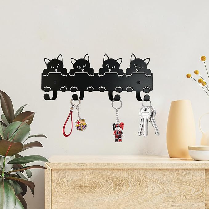 YXE Metal Key Holder Wall Mount, 8 Hooks, Key Organizer Rack for Kitchen, Entryway, Hallway, Bedroom, Black (M4)