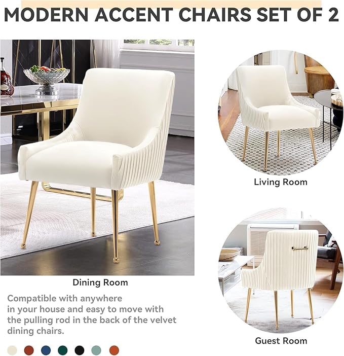 Dining Chairs, Accent Chairs Set of 6, Modern Upholstered Kitchen Dining Room Chairs with Gold Legs, Fabric Tufted Velvet Living Room Chairs for Reception Room Bedroom Guest Room (Beige)