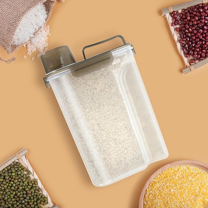 Rice Storage Container 10 Lbs, Airtight Food Dispenser with Large Spout and Cup for Rice, Cereal, Flour, Oatmeal, Pet Dog Cat Food Storage