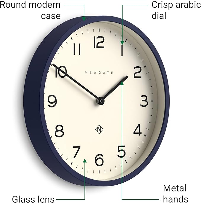 NEWGATE® Number Four Echo Wall Clock | Modern Round Clock | 30cm | Midnight Blue | Easy to Read Numbers | Ideal for Kitchen, Living Room or Office