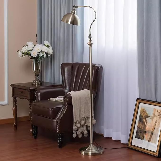 MIXL-Antique Bronze Arched Floor Lamp,Dome Shade Adjustable Standing Lamp,Flexible Behind The Couch Lamp,Vintage Style Floor Light for Study Room Nursery and Bedside