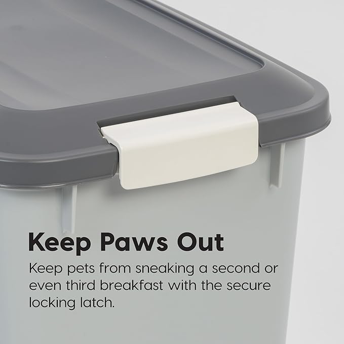 IRIS USA Dog Food Storage Container 50 lbs, 2-Pack with Wheels, Airtight Lid, 2-Cup Scoop, Double Pet Food Storage, Built in Scoop Storage in Lid, Versatile Pet Food Bin, Portable, Gray/Dark Gray