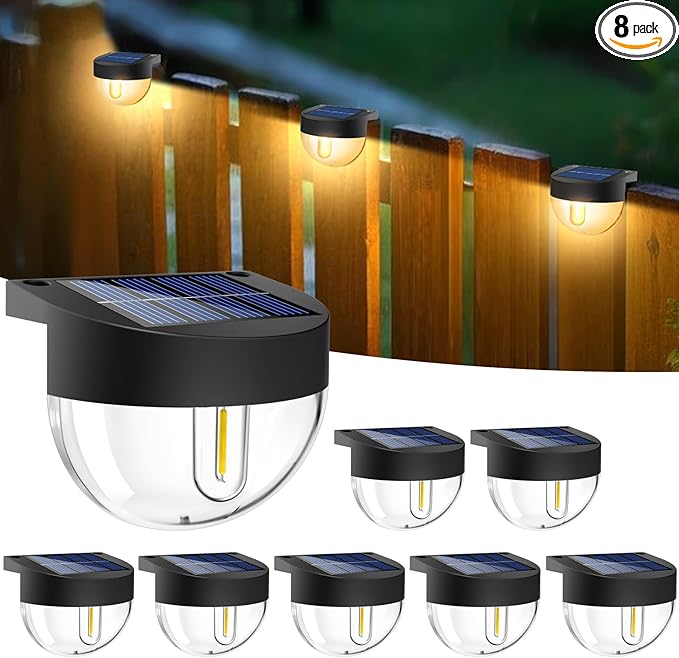 btfarm 8 Pack Solar Deck Lights Outdoor Waterproof, Retro LED Patio Lights Solar Powered, Solar Fence Light for Outside Railing Porch Steps Garden Post Decor, Warm White
