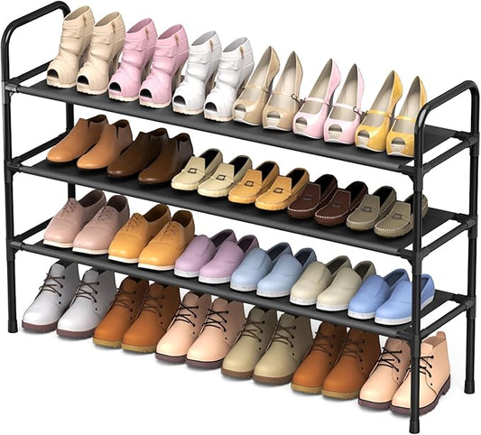 3 Tier Shoe Rack, Shoe Organizer for 18 Pairs of Shoes, Black Non-Woven Fabric Shoe Storage Shelf for Closet, Entryway, Garage, Corridor, Long Shoe Shelves