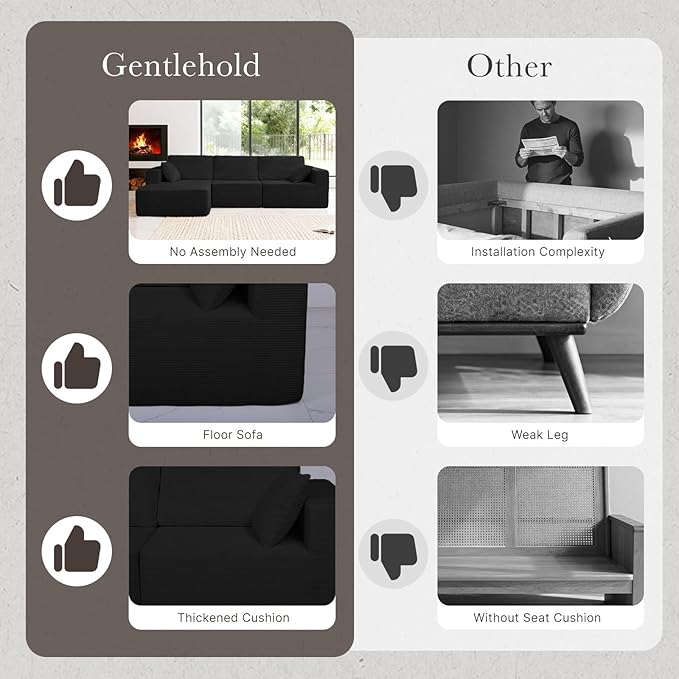 137” Modular Sectional Sofa Couch, 4-Seater U-Shape Sofa with Ottoman, Memory Foam Compressed Sofa, Free Combination Couch for Living Room,No Assembly Needed (Black, 4 Seats+ 2 Ottoman)