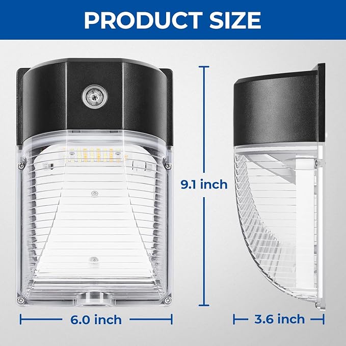 CINOTON 26W LED Wall Pack Light with Dusk to Dawn Sensor, 3CCT 3000K/4000K/5000K, 26W/18W/13W Switchable, [100-277Vac] IP65 Waterproof Outdoor Security Flood Lighting for Garage Warehouse 2 Pack