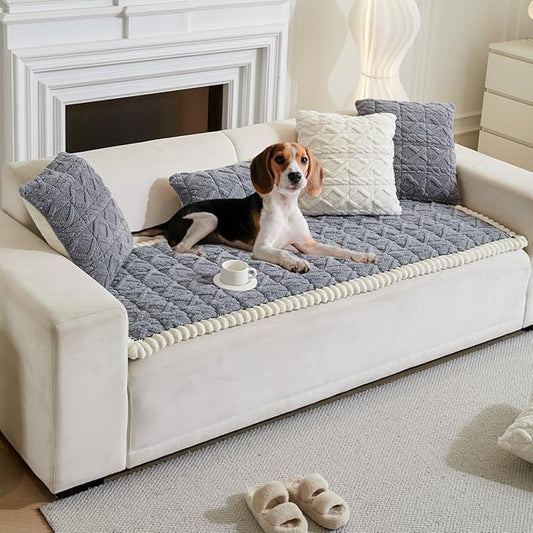 Couch Cover for Dogs Fuzzy Sofa Covers for Pet, Geometric Jacquard Coral Pet-Friendly Washable Non-Slip Sofas Slipcover Cushion Protector Pets Mat Dog Bed Mats