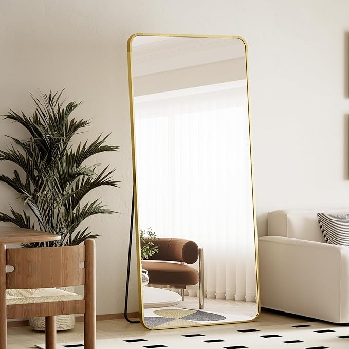 BEAUTYPEAK Full Length Mirror, 66"x23" Rounded Corner Floor Mirror Standing Hanging or Leaning Against Wall, Suitable for Dressing Room or Bedroom, Gold