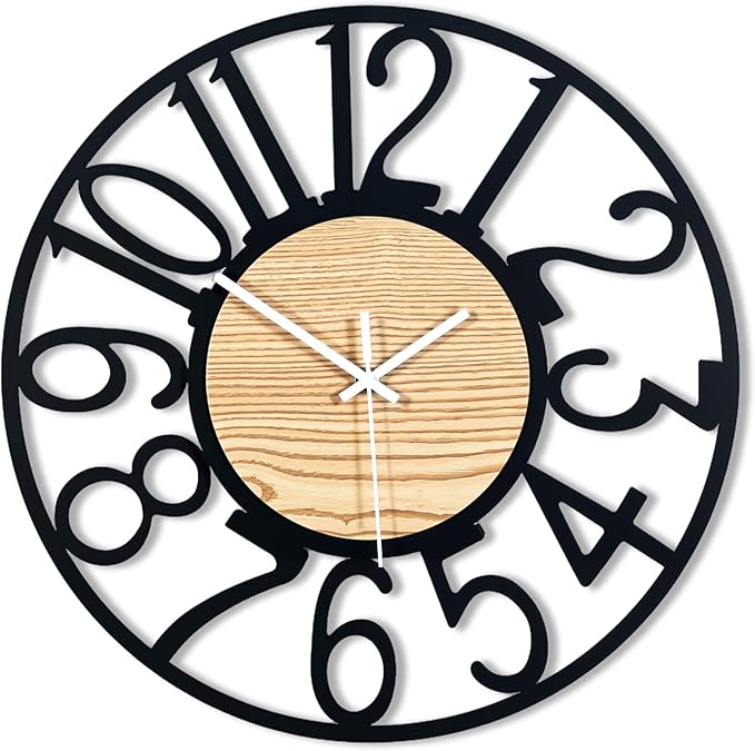 16inch/40cm Wall Clocks Battery Operated,Wall Clocks for Living Room Decor,Large Wall Clock for Classroom,Bathroom,Bedroom,Office (Wooden Arabic Numerals, 16 inches)