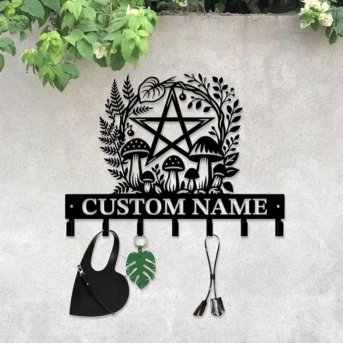 Customized Keys Holder - Personalized Mushroom Wonderland Key Hooks Wall Metal Sign Decor,Wall Holder,Door Hook (Style E)