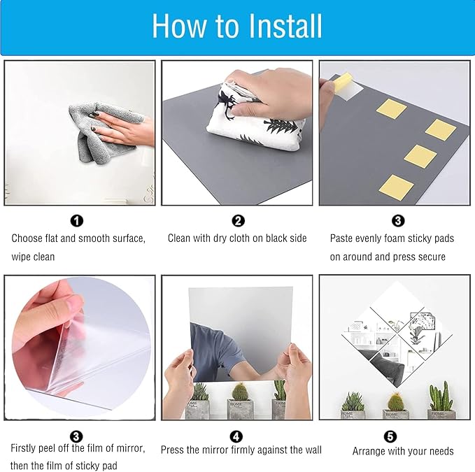 Vlush Full Length Wall & Tiles 10.2'' x 10.2'' x 10PCS Full Body Mirror, Full Length Mirror Wall Mounted Mirrors Decorative for Home Gym, Door, Bedroom & Bathroom