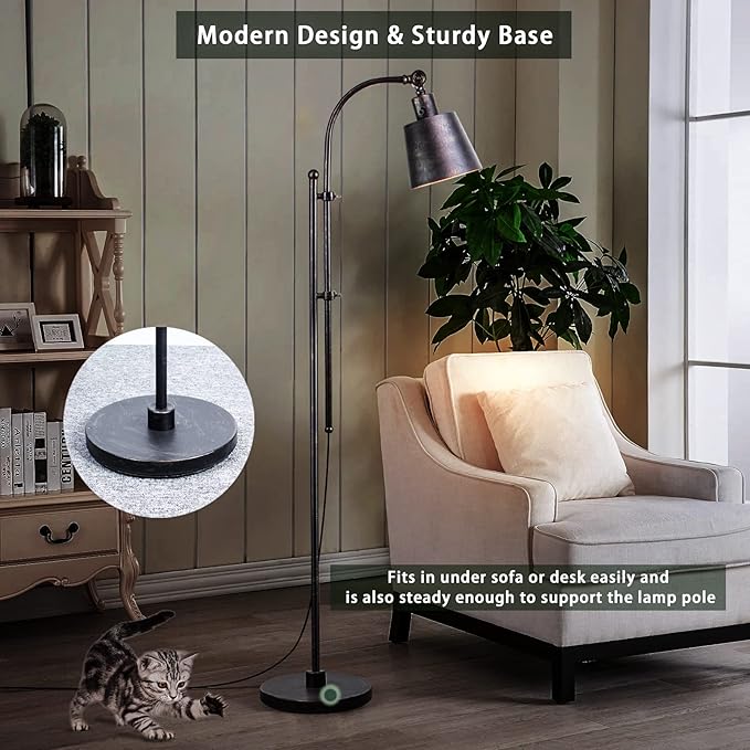 Floor Lamp, Industrial Floor Lamps for Living Rooms & Bedrooms - Rustic Farmhouse Reading Lamp Standing, Adjustable Metal Heads Indoor Task Lighting for Living Room Office Home Décor (Rustic Black)