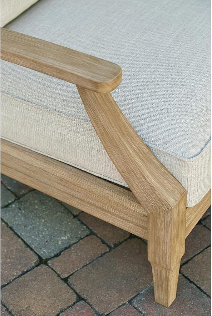 Signature Design by Ashley Clare View Outdoor Lounge Chair, All-weather Foam Cushion, Protective Finish, Eucalyptus Wood , 30" W x 35" D x 32" H, Beige