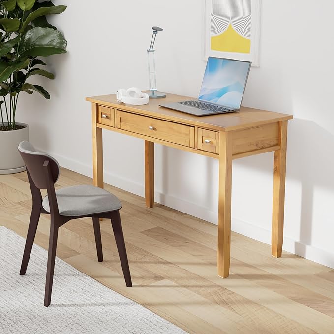 SIMPLIHOME Warm Shaker Desk - 48 Inch Wide Solid Wood Writing Desk in Light Golden Brown, Transitional Home Office Computer Table for Workspace or Study with Flip-Down Keyboard Tray and 2 Drawers