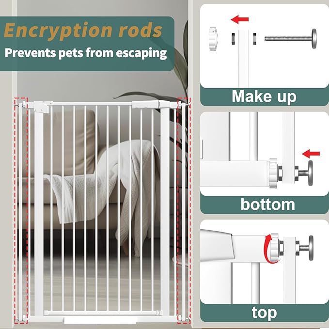 40.55" Tall 1.37" Ultra Narrow Spacing Dogs Pets Baby Gate for Doorway Hallway Safety Proof Indoor 34.05-45.86" Extra Wide Puppy Pressure Mounted No Drill Walk Through White Metal