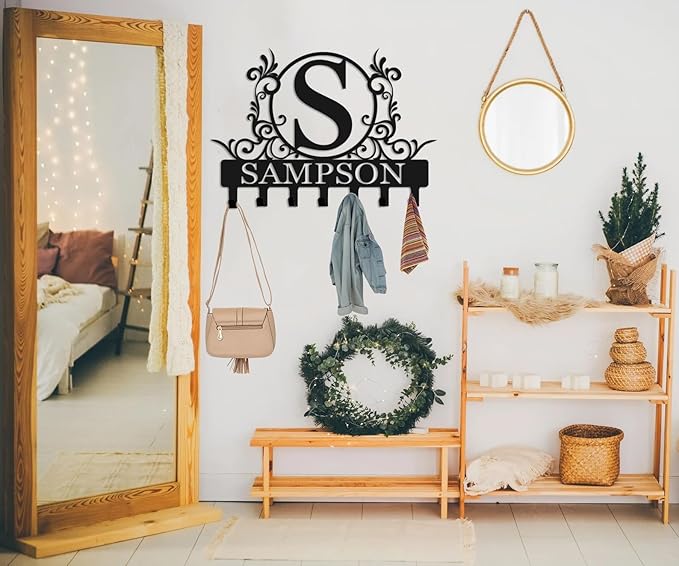 Personalized Metal Key Holder Wall Mount with Family Name Custom Key Hooks Wall Mounted Key Hooks Monogram Name Decor for Kitchen Entryway Hallway Office Doorway