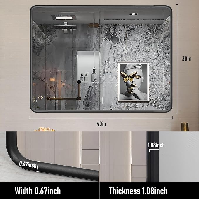 Gold Framed Mirrors for Bathroom,40 x 30 Inch Rounded Conner Rectangle Mirror for Wall, Matte Gold Vanity Mirror with Tempered Glass,Anti-Rust,Hangs Horizontally or Vertically