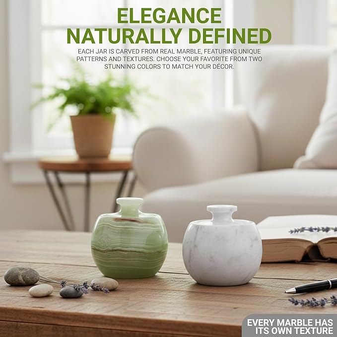 Marble Round Candy Jar Handmade Cover Pot Storage - Deep Covered Kitchenware Jar Container, Ziarat White