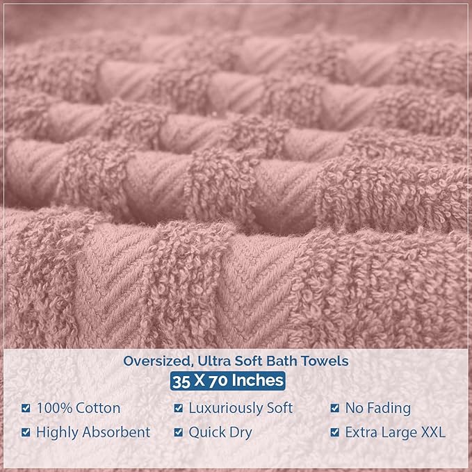 DAN RIVER 2 Pack Luxury Bath Sheets 35x70, 600 GSM, Soft & Quick Dry 100% Ring Spun Cotton Towels Ideal for Hotels, Spas, Gyms & Salons Extra Large, Dusty Pink