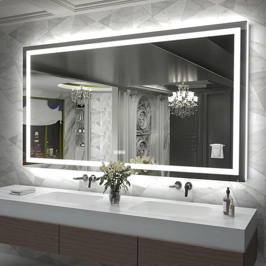 LED Mirror for Bathroom, 72x40 Inch Backlit + Front Lighted Bathroom Vanity Mirror with Lights for Wall, Double Light Strips, 3 Colors, Shatter-Proof, Anti-Fog and Brightness Memory