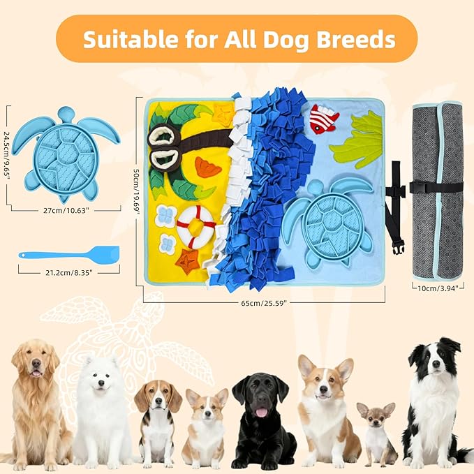 Dog Snuffle Mat for Dogs Large Breed with Turtle Lick Mat, Interactive Dog Toys Puzzle Enrichment Toys, Dogs Food Mat, Ideal for Pets to Reduce Boredom Slow Eating (2-in-1)