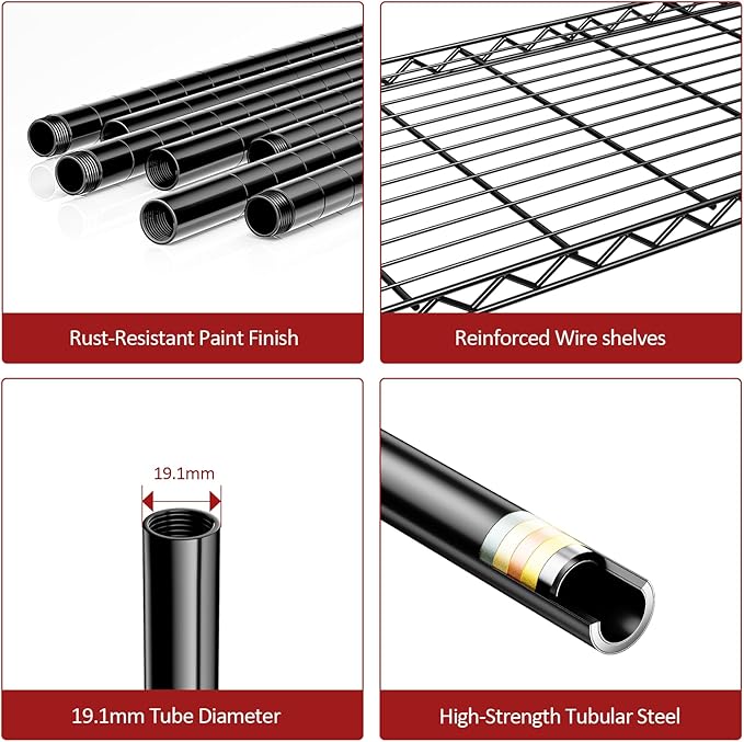 IZEUK 5 Tier Steel Storage Shelves, Heavy Duty Metal Shelf Wire Shelving Rack for Pantry, Kitchen, Living Room, or Office Organization (11.8" D x 23.6" W x 59.5" H, 1250LBS, Black)