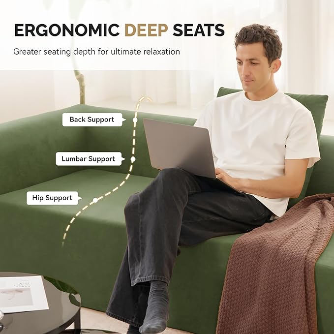 128" Oversized Modern Curved Sofa,Boneless Cloud Sectional Couch with Deep Seat,No Assembly Required Chenille Couches for Living Room,Green,1 PCS