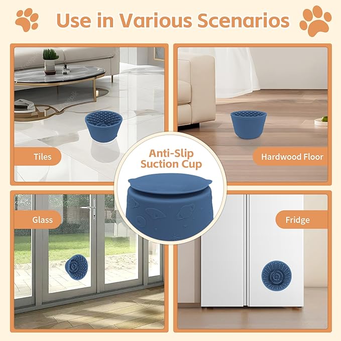 Dog Lick Bowl with Brush and Scraper, Anxiety Relief Silicone Slow Feeder Treat Dispenser, Anti-chocking Pet Dish, Non-Slip Interactive Entertainment Dog Puzzle Toy for Medium & Large-Dark Blue