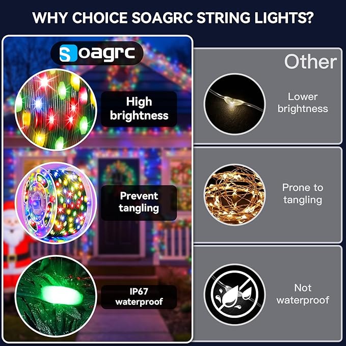 Outdoor Christmas Lights, 400LEDs 131FT Christmas Tree String Lights, IP67 Waterproof 11 Modes Warm and Multicolor Holiday Lights with Remote for House Yard Xmas Decorations