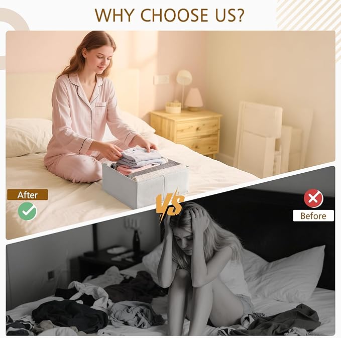 Criusia 15 Pack Drawer Organizer for Clothes, Foldable Dresser Dividers with 3 Sizes, Fabric Storage Bins – Gray