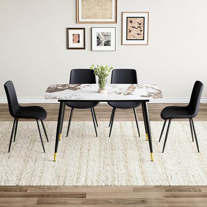 Small Dining Table Set for 4, 50'' Sintered Stone Dining Table with 4 Chairs, Easy to Assemble, Suitable for Small Spaces