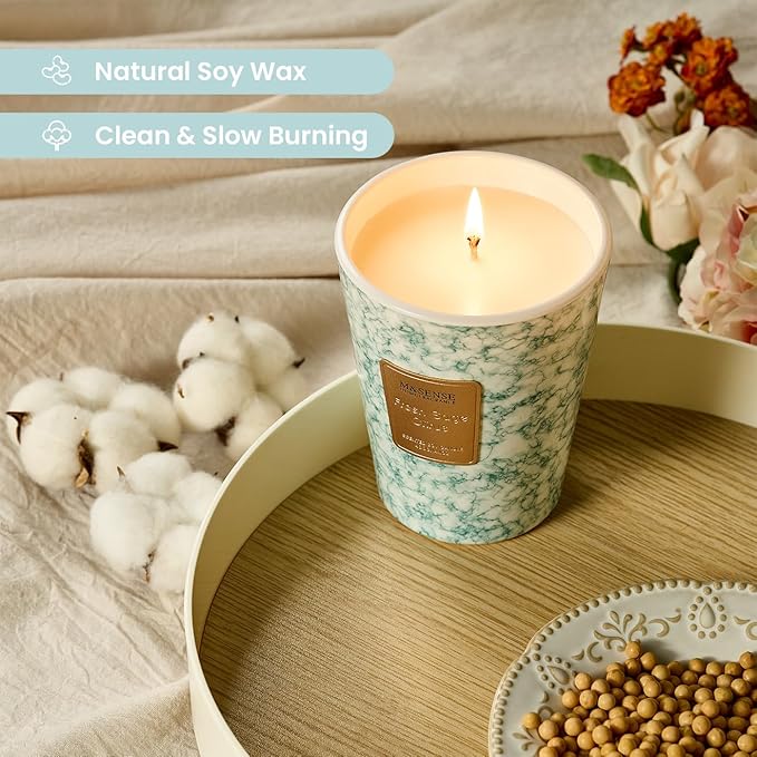 M&SENSE Fresh Sage Citrus Scented Soy Candle, 3 Wick Highly Scented 14.1 Oz 80H, Aromatherapy Christmas Gift for Women and Men