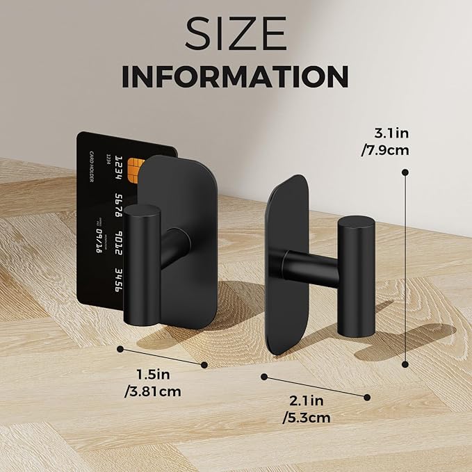 Adhesive Towel Hooks for Shower,Waterproof Heavy Duty Bathroom Hooks,Wall Mounted Sticky Hangers for Coats/Aprons/Robes,No Drilling(Black,2 Pack)