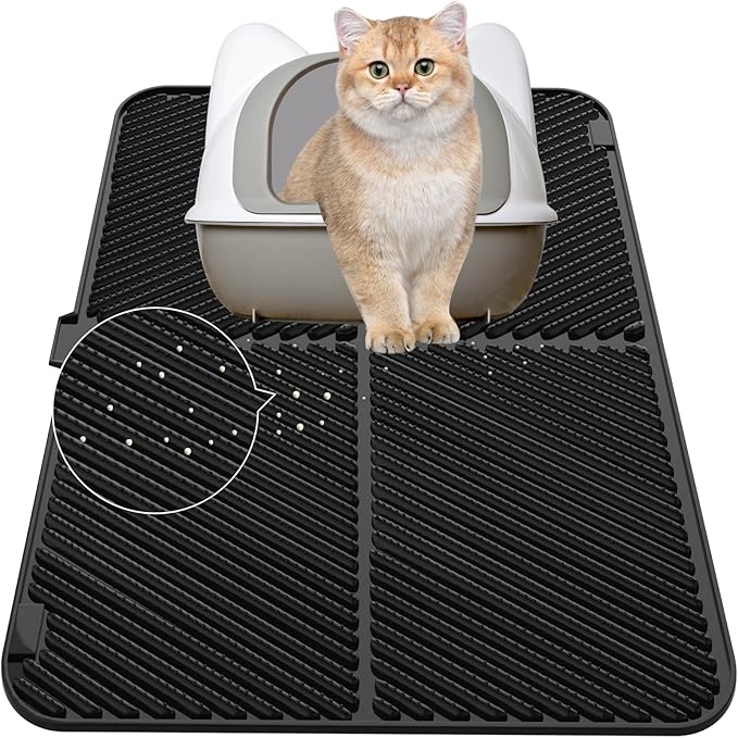 Cat Litter Mat Large, Waterproof Urine Proof Silicone Kitty Litter Mat, Easy Clean Cat Litter Box Mat, Washable Litter Trapping Mat, Scatter Control, Less Waste(Black, 31''X23'')