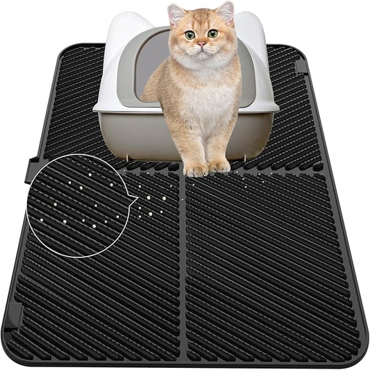 Cat Litter Mat Large, Waterproof Urine Proof Silicone Kitty Litter Mat, Easy Clean Cat Litter Box Mat, Washable Litter Trapping Mat, Scatter Control, Less Waste(Black, 31''X23'')